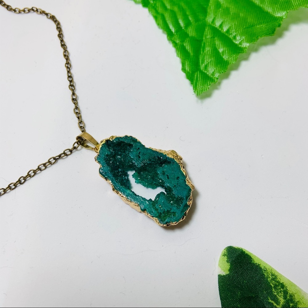 Fluorite Green Crystal Gold Long Necklace New